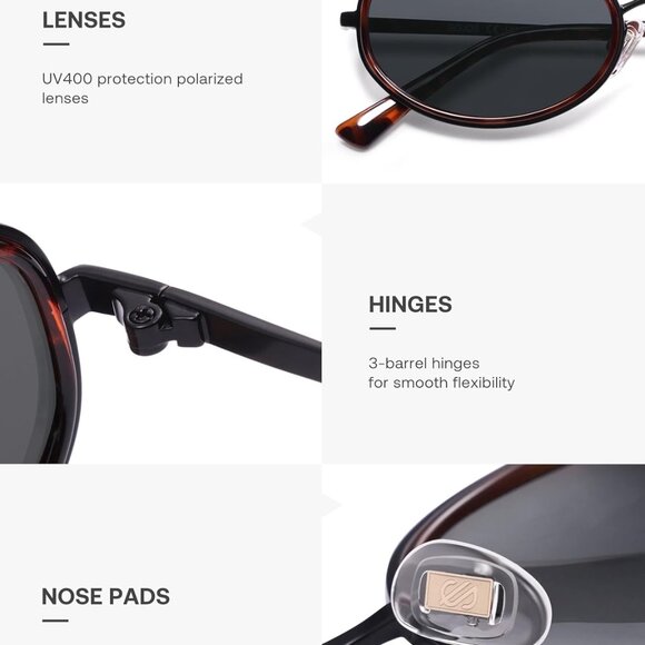 Oval Round Sunglasses Women Men Tortoise Light Grey Polarized UV400 Chic Retro - Picture 5 of 5